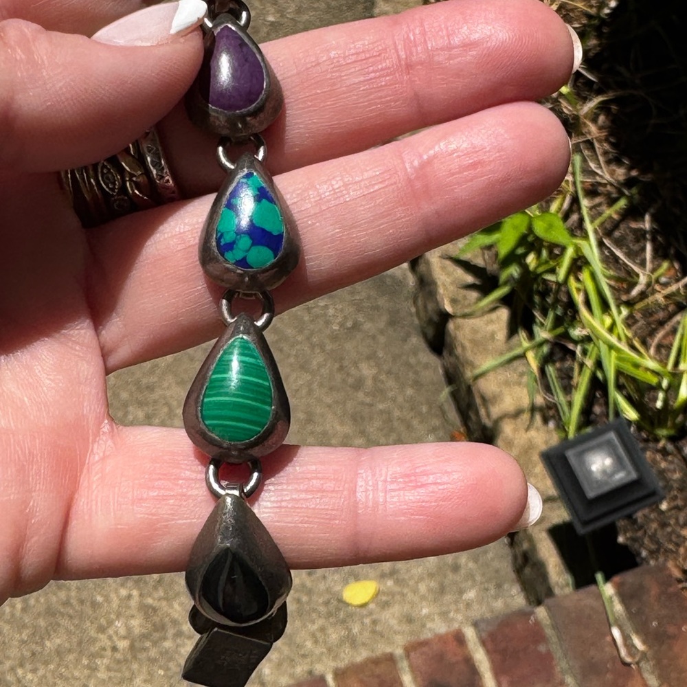 Taxco Multi-Stone Sterling Silver Bracelet - Picture 7 of 11
